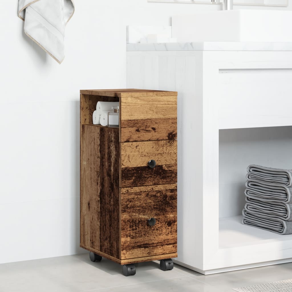 Narrow Bathroom Cabinet with Wheels Old Wood Engineered Wood
