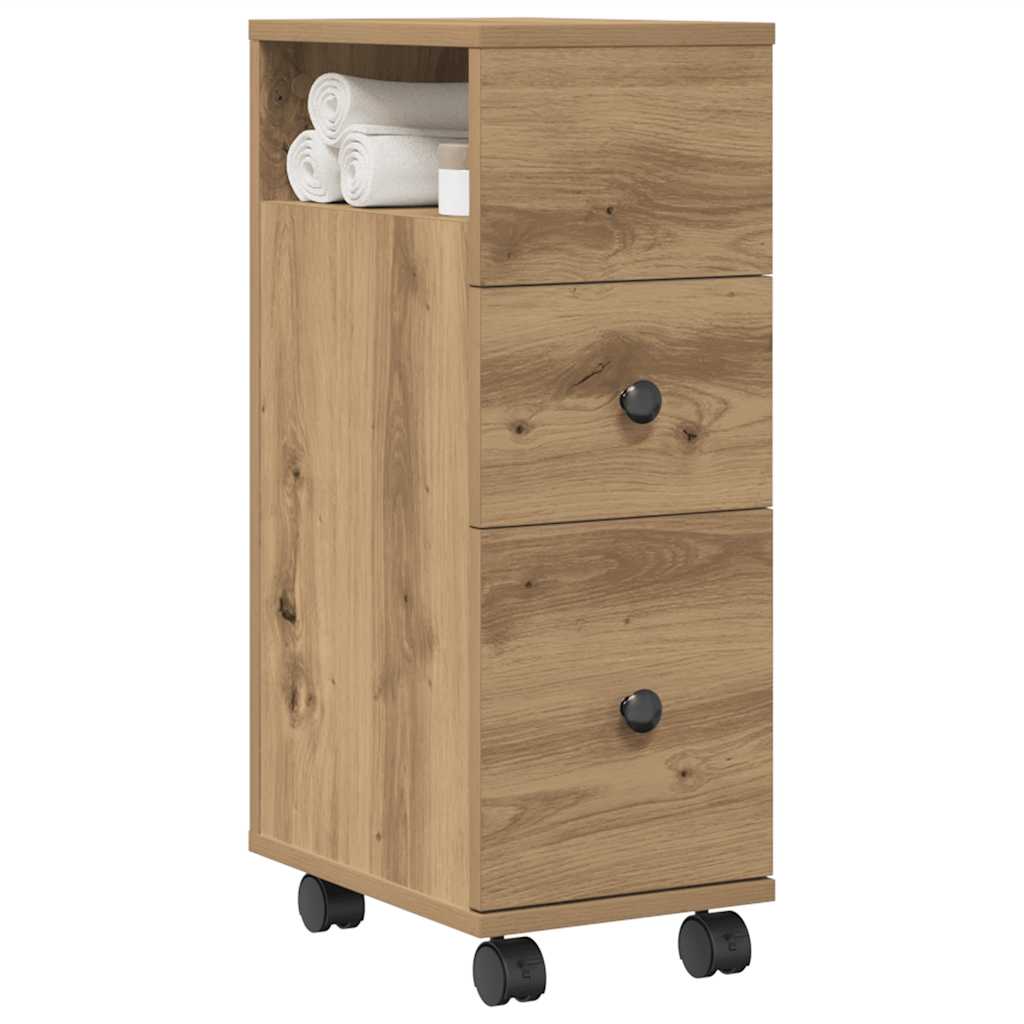 Narrow Bathroom Cabinet with Wheels Artisian Oak Engineered Wood