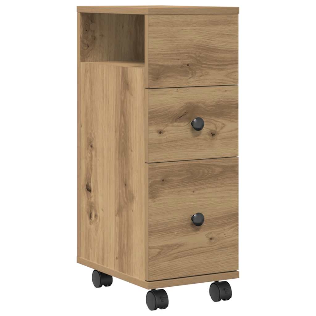 Narrow Bathroom Cabinet with Wheels Artisian Oak Engineered Wood