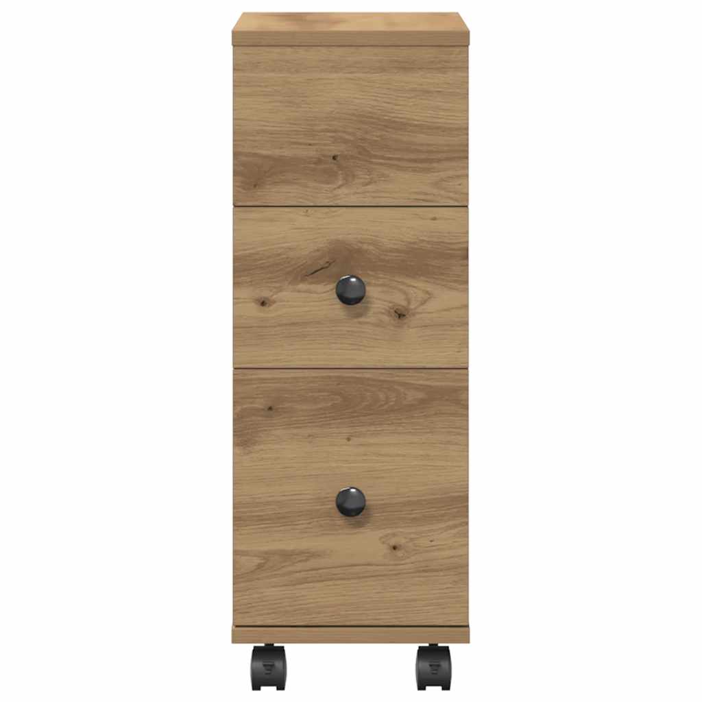 Narrow Bathroom Cabinet with Wheels Artisian Oak Engineered Wood