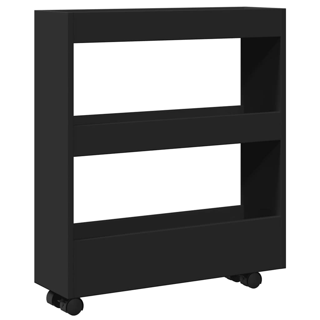 Narrow Storage Trolley 3 Tier Black Engineered Wood