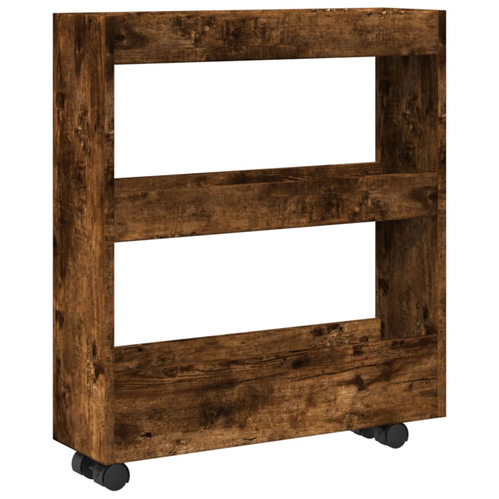 Narrow Storage Trolley 3 Tier Smoked Oak Engineered Wood