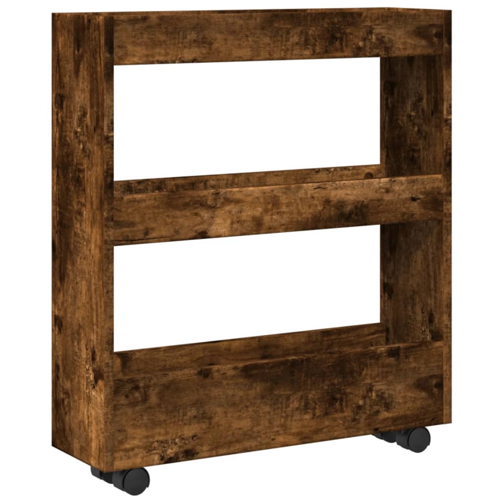 Narrow Storage Trolley 3 Tier Smoked Oak Engineered Wood