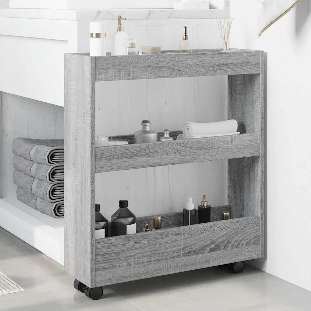 Narrow Storage Trolley 3 Tier Grey Sonoma Engineered Wood