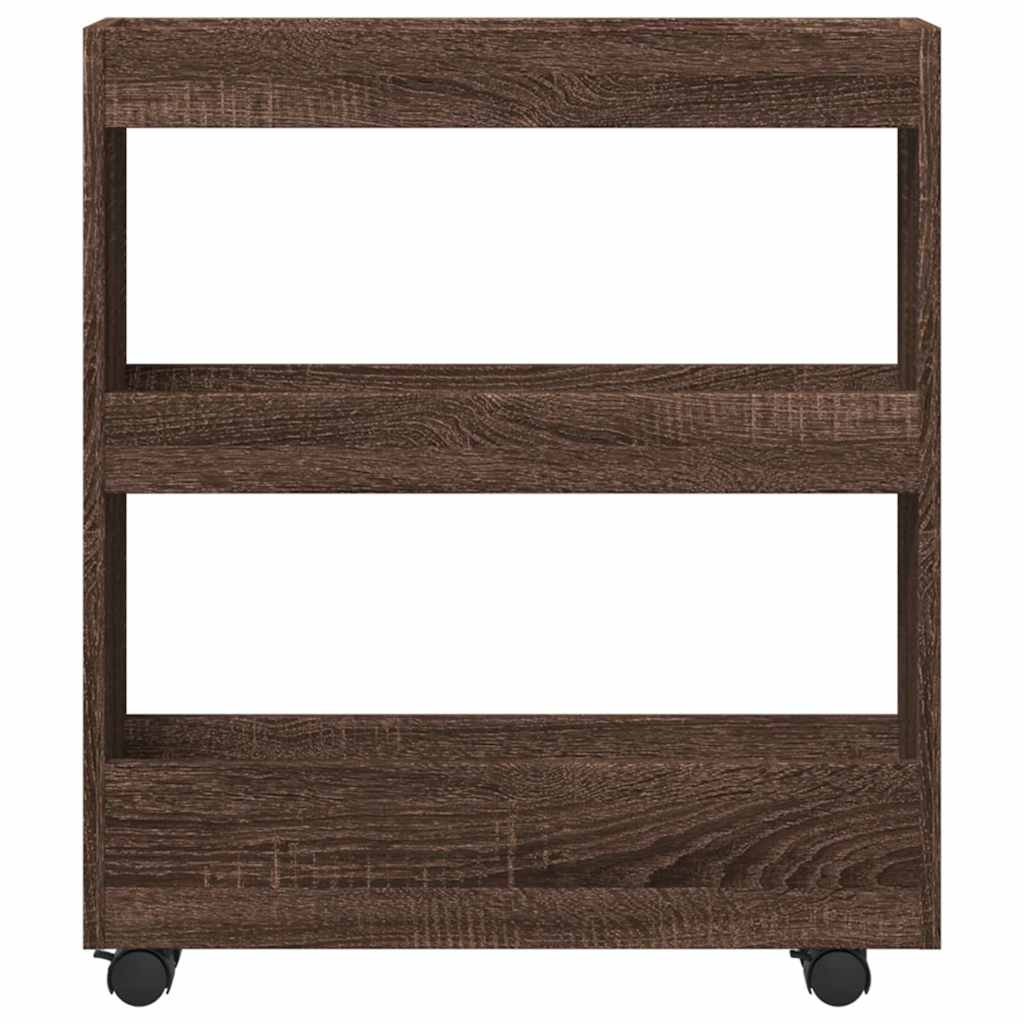 Narrow Storage Trolley 3 Tier Brown Oak Engineered Wood