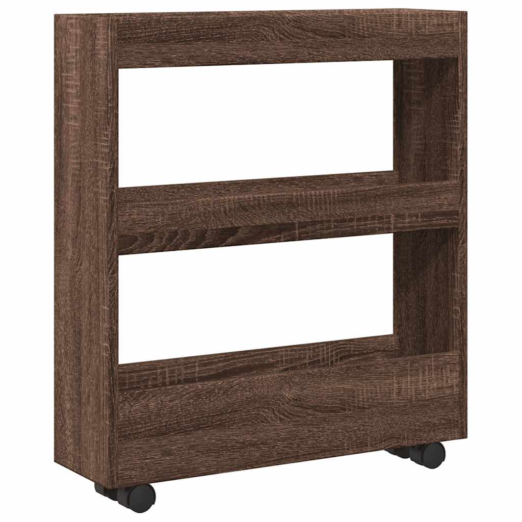 Narrow Storage Trolley 3 Tier Brown Oak Engineered Wood