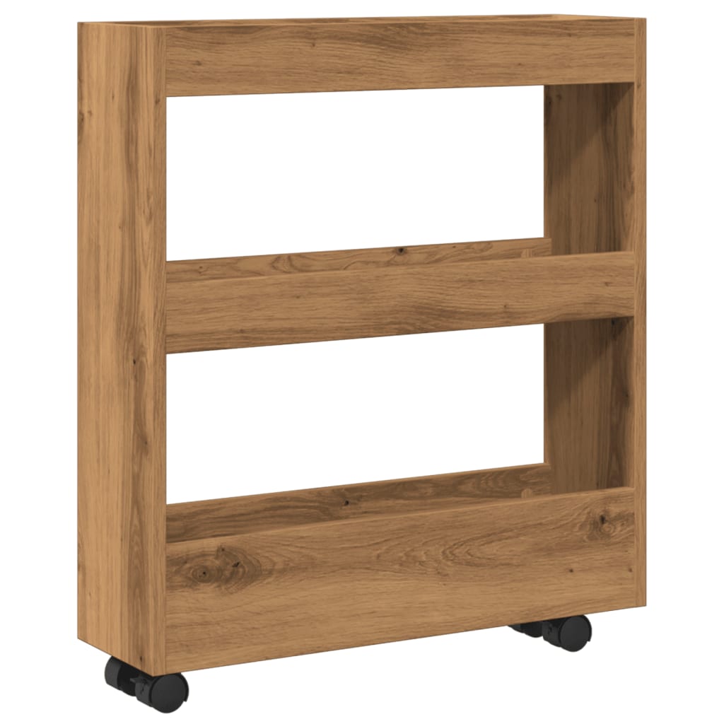 Narrow Storage Trolley 3 Tier Artisian Oak Engineered Wood