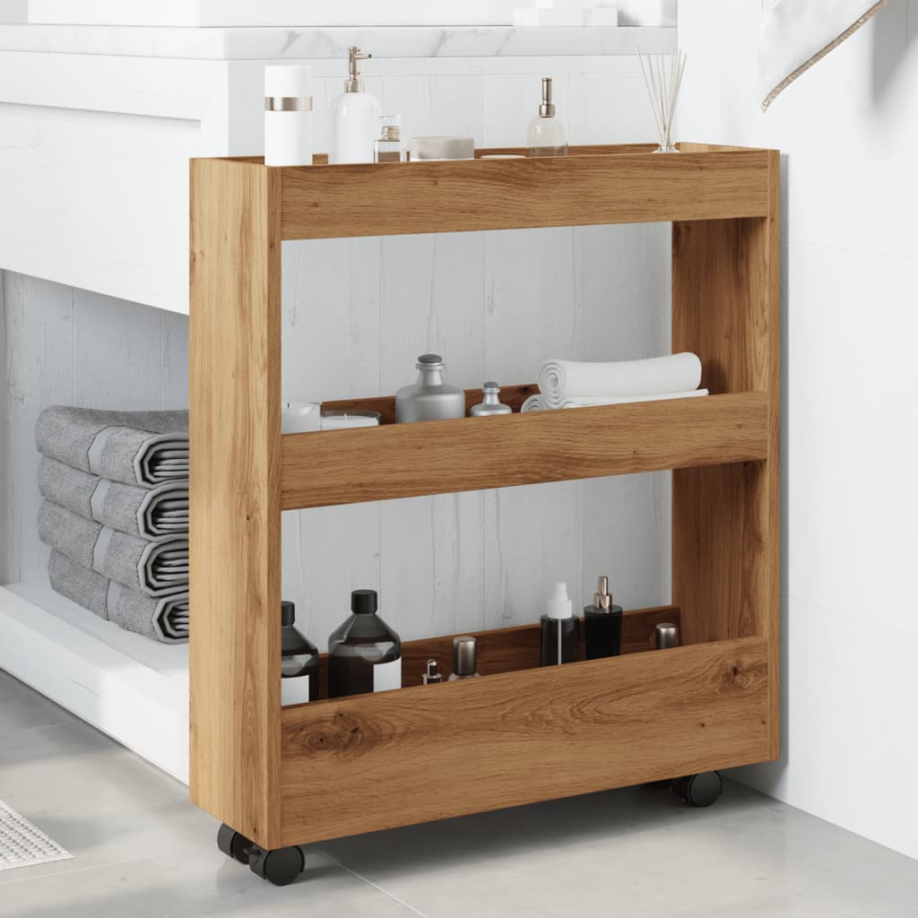 Narrow Storage Trolley 3 Tier Artisian Oak Engineered Wood