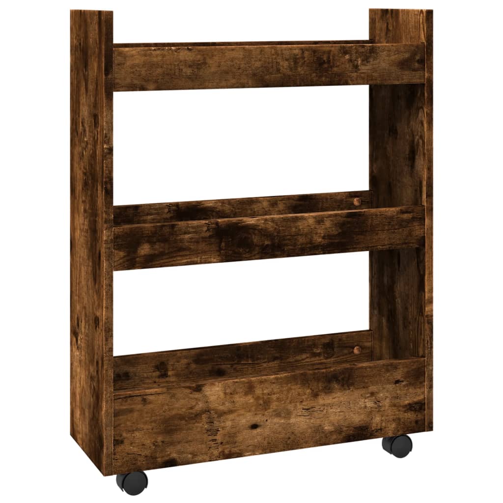 Narrow Storage Trolley 3 Tier Smoked Oak Engineered Wood