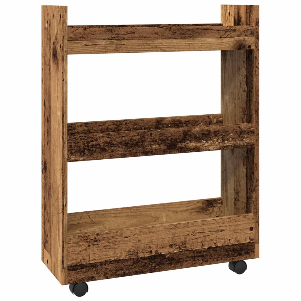 Narrow Storage Trolley 3 Tier Old Wood Engineered Wood