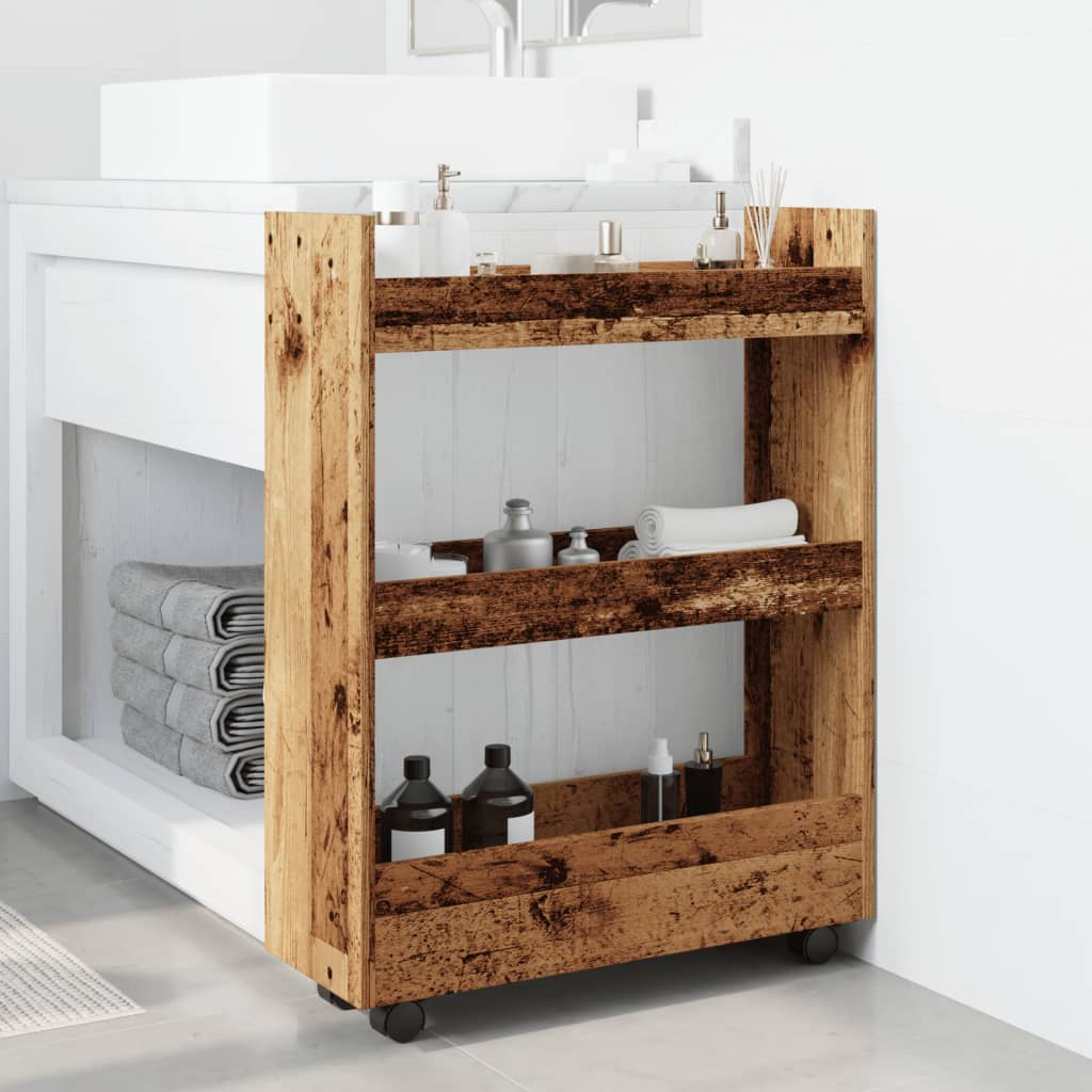 Narrow Storage Trolley 3 Tier Old Wood Engineered Wood