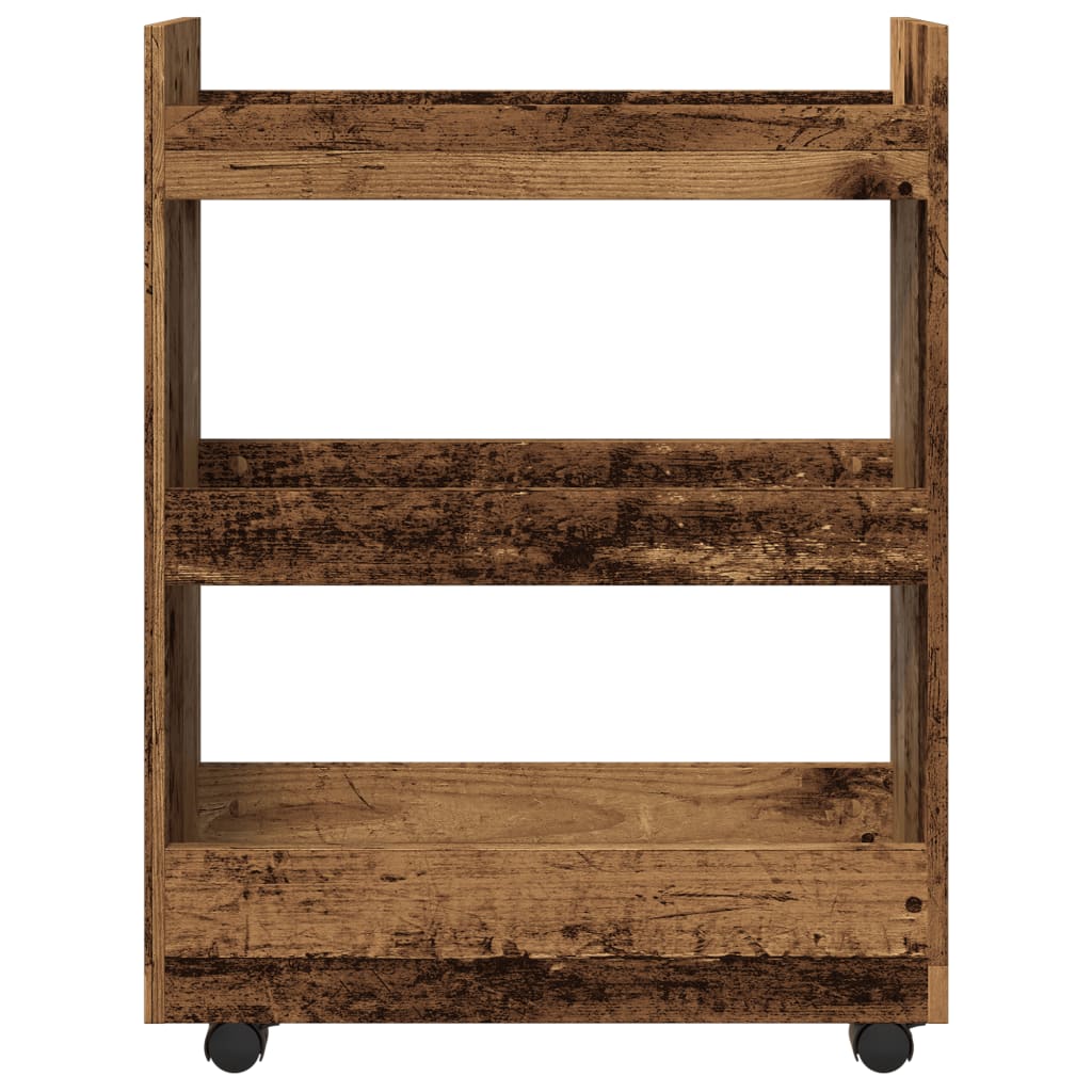 Narrow Storage Trolley 3 Tier Old Wood Engineered Wood