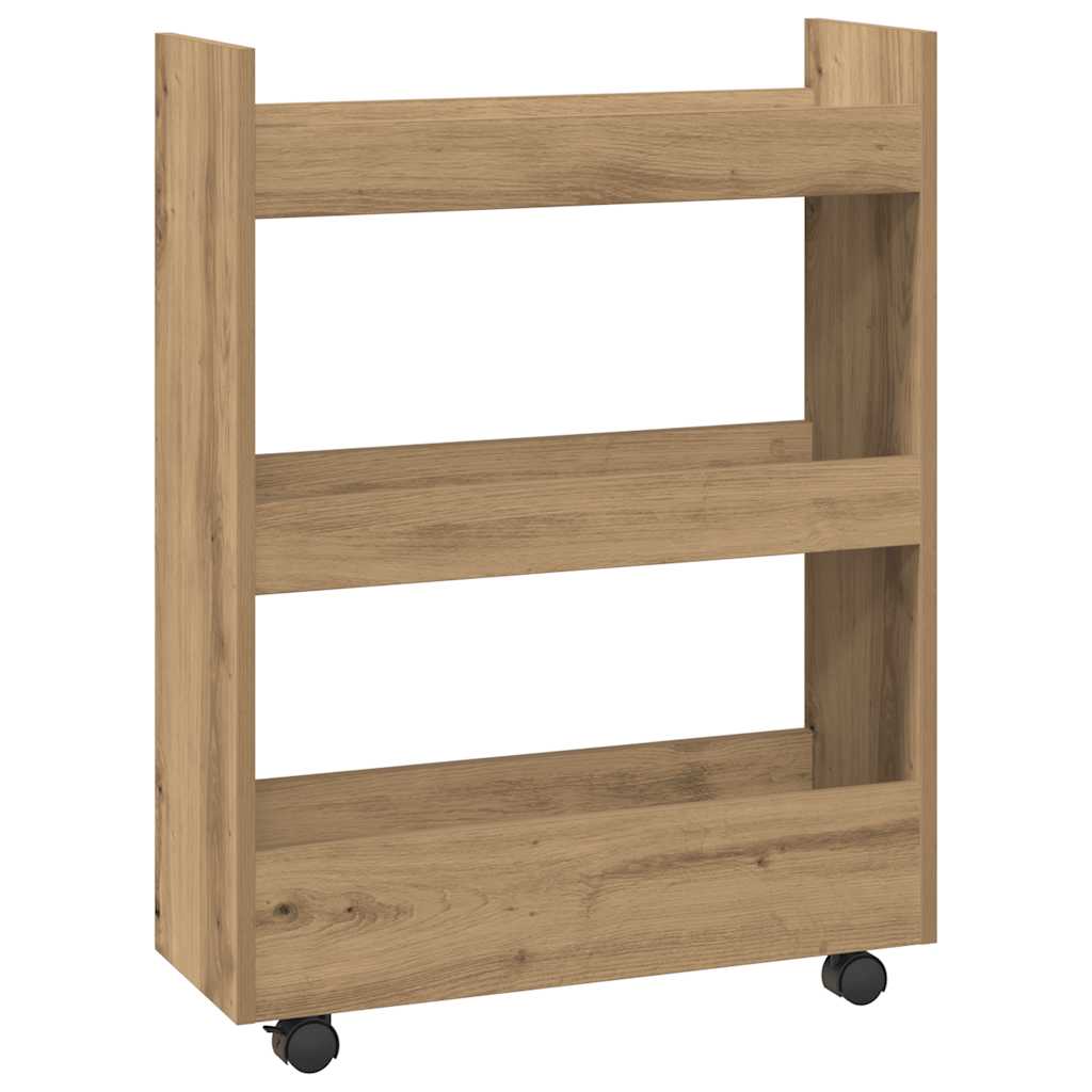Narrow Storage Trolley 3 Tier Artisian Oak Engineered Wood