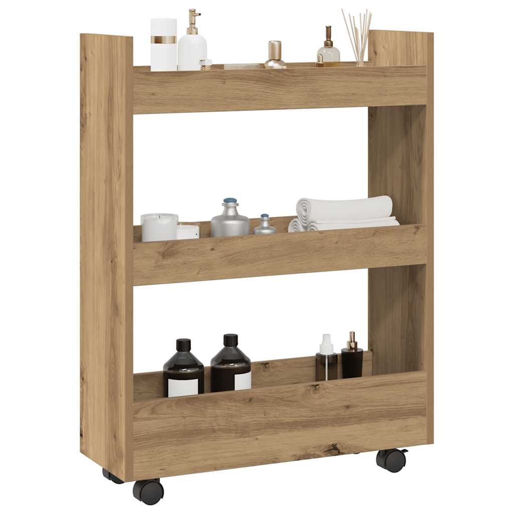 Narrow Storage Trolley 3 Tier Artisian Oak Engineered Wood