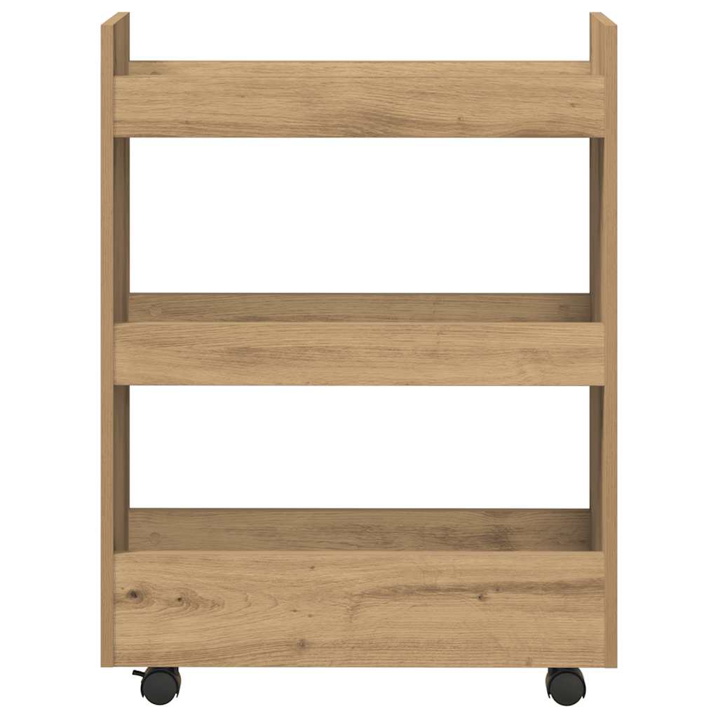 Narrow Storage Trolley 3 Tier Artisian Oak Engineered Wood