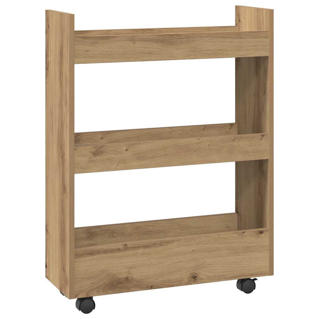 Narrow Storage Trolley 3 Tier Artisian Oak Engineered Wood