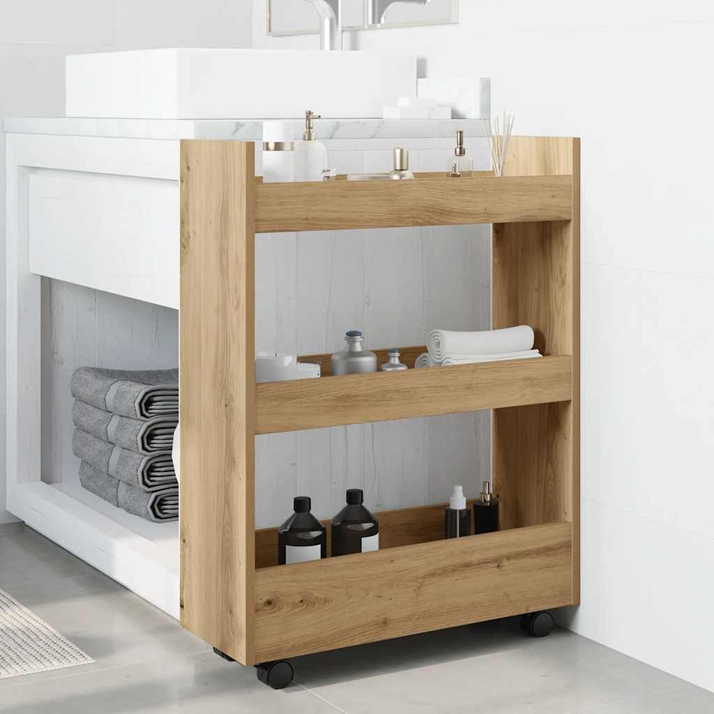 Narrow Storage Trolley 3 Tier Artisian Oak Engineered Wood