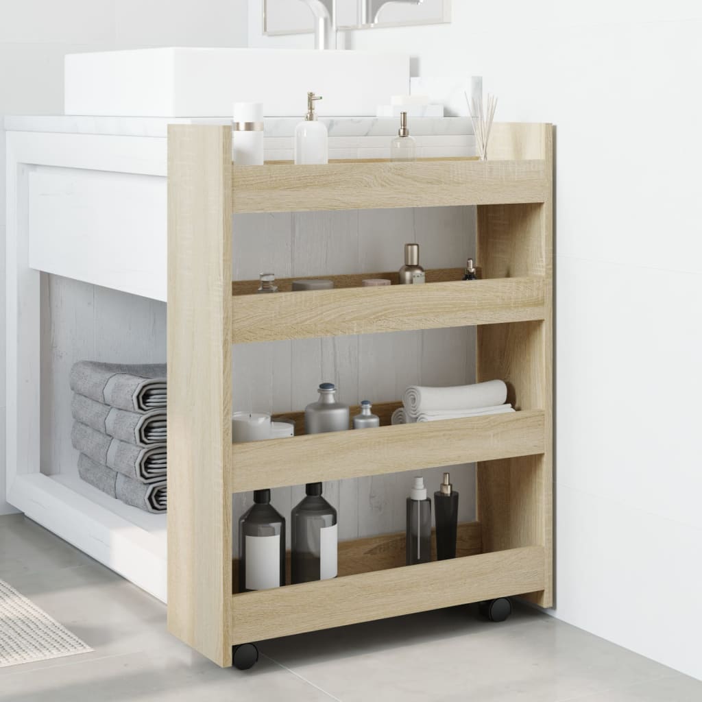 Narrow Storage Trolley 4 Tier Sonoma Oak Engineered Wood