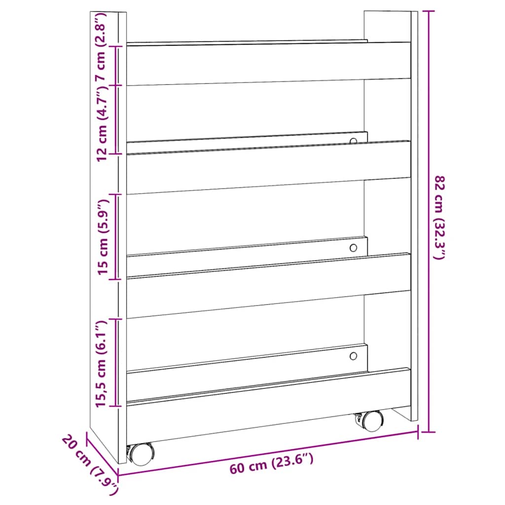 Narrow Storage Trolley 4 Tier Artisian Oak Engineered Wood