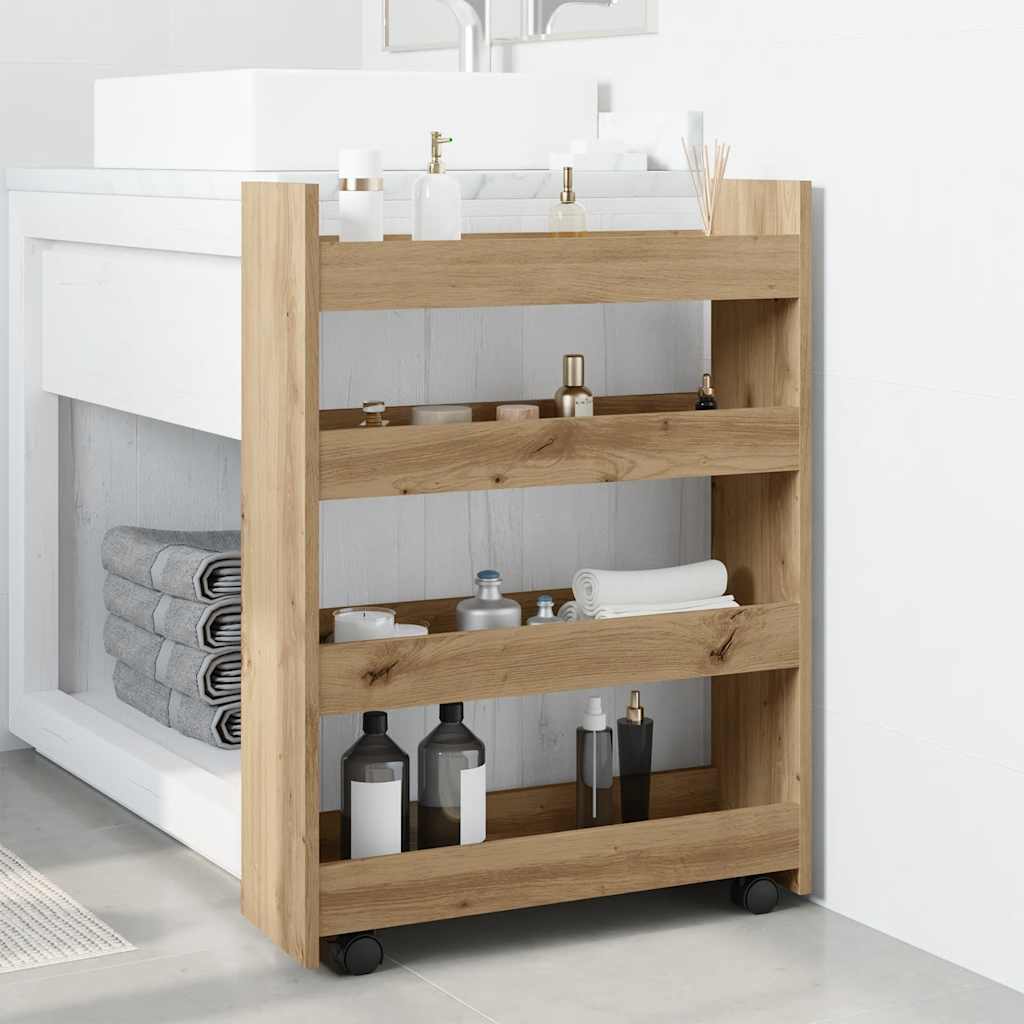 Narrow Storage Trolley 4 Tier Artisian Oak Engineered Wood