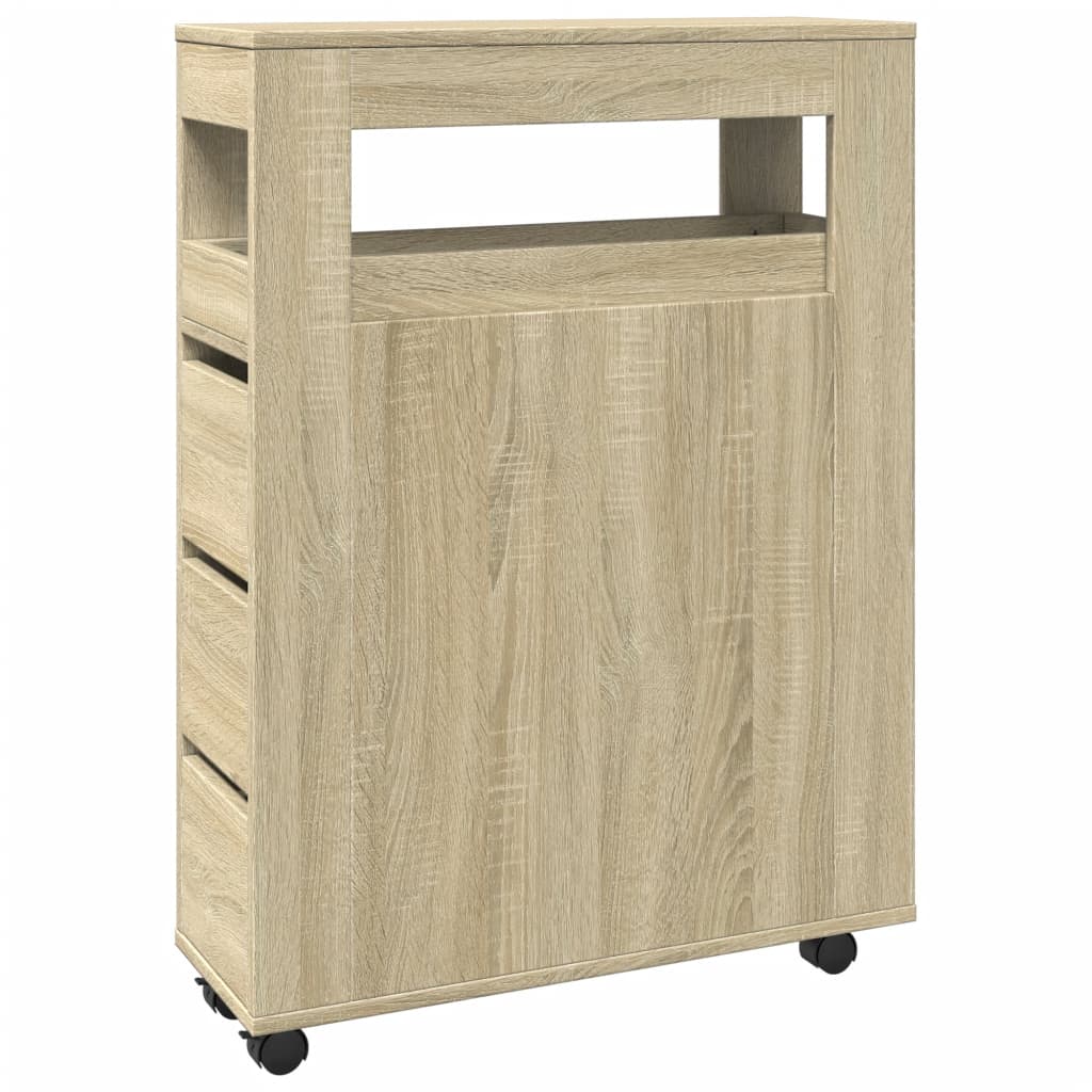 Narrow Bathroom Cabinet with Wheels Sonoma Oak Engineered Wood