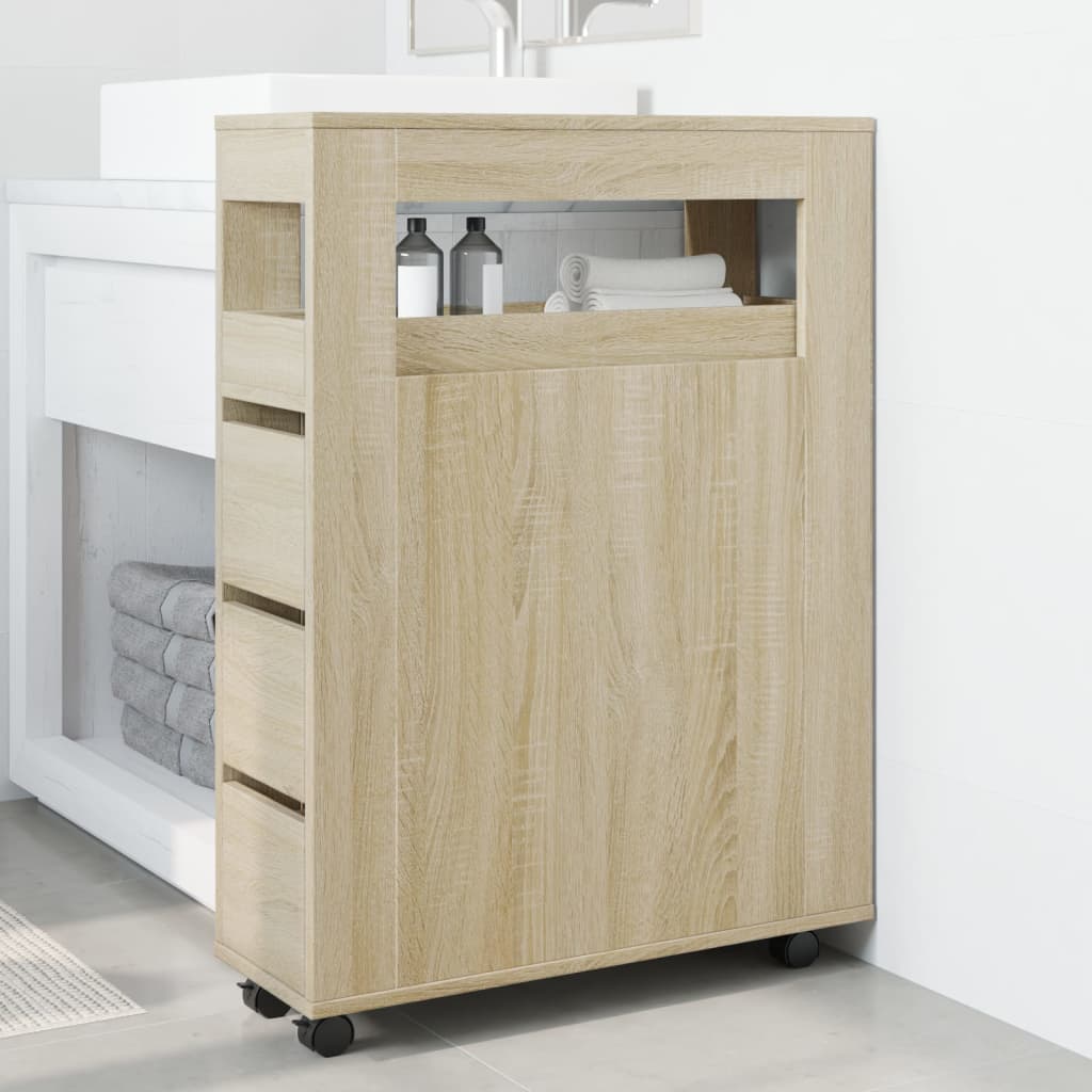 Narrow Bathroom Cabinet with Wheels Sonoma Oak Engineered Wood