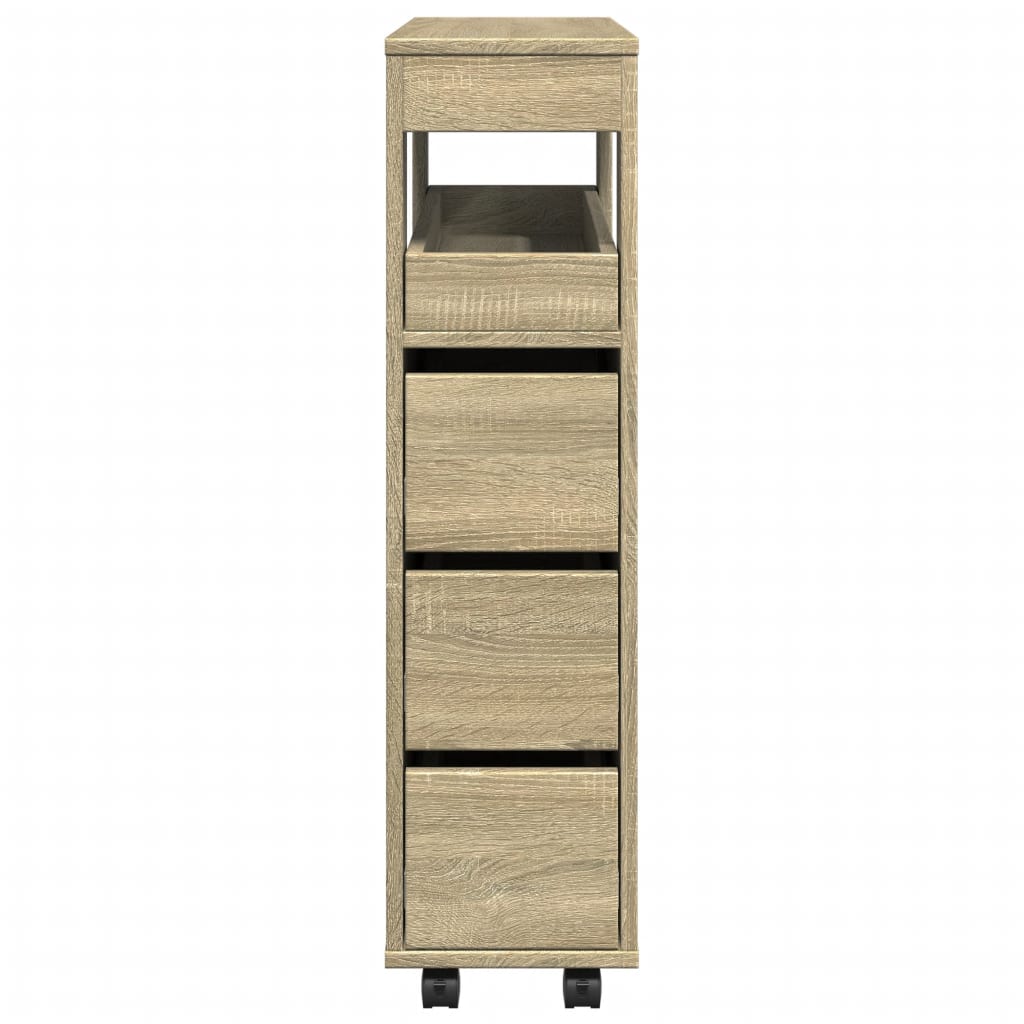 Narrow Bathroom Cabinet with Wheels Sonoma Oak Engineered Wood