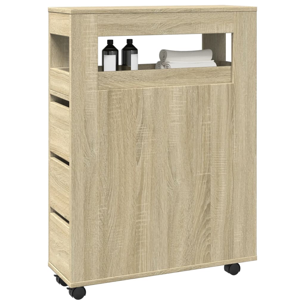 Narrow Bathroom Cabinet with Wheels Sonoma Oak Engineered Wood