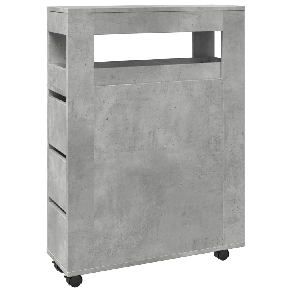 Narrow Bathroom Cabinet with Wheels Concrete Grey Engineered Wood