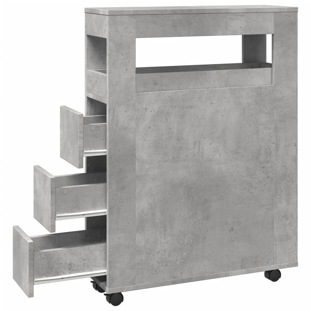 Narrow Bathroom Cabinet with Wheels Concrete Grey Engineered Wood