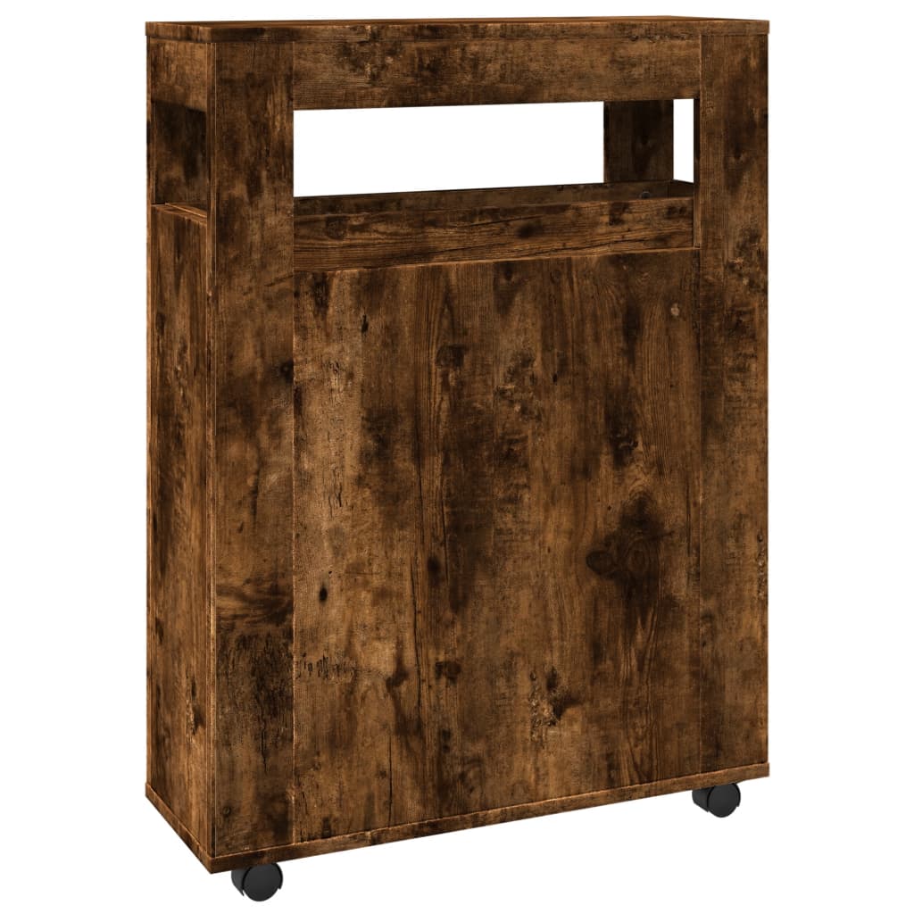 Narrow Bathroom Cabinet with Wheels Smoked Oak Engineered Wood