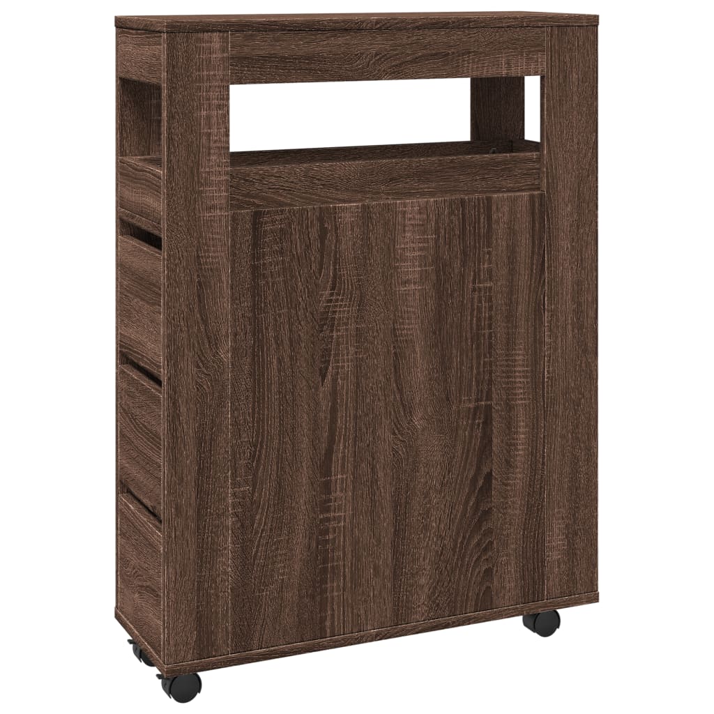 Narrow Bathroom Cabinet with Wheels Brown Oak Engineered Wood