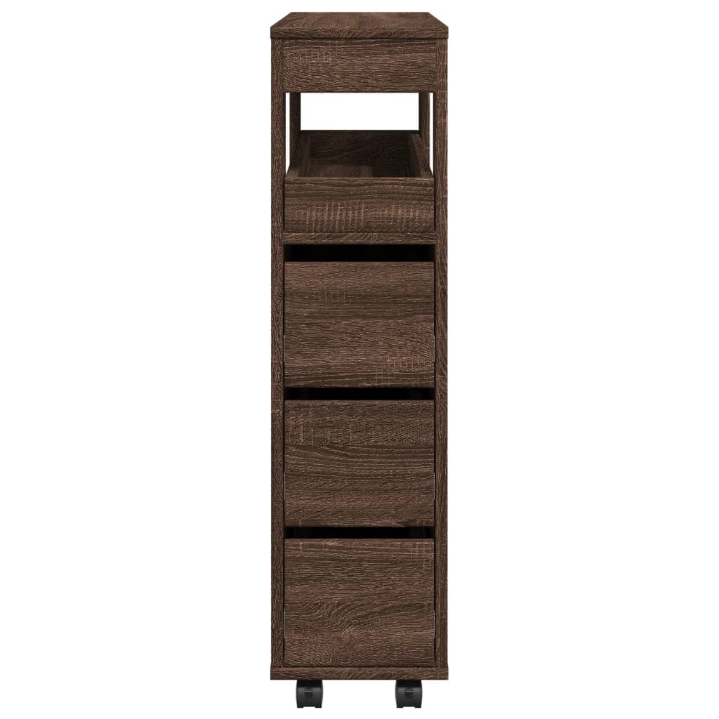 Narrow Bathroom Cabinet with Wheels Brown Oak Engineered Wood