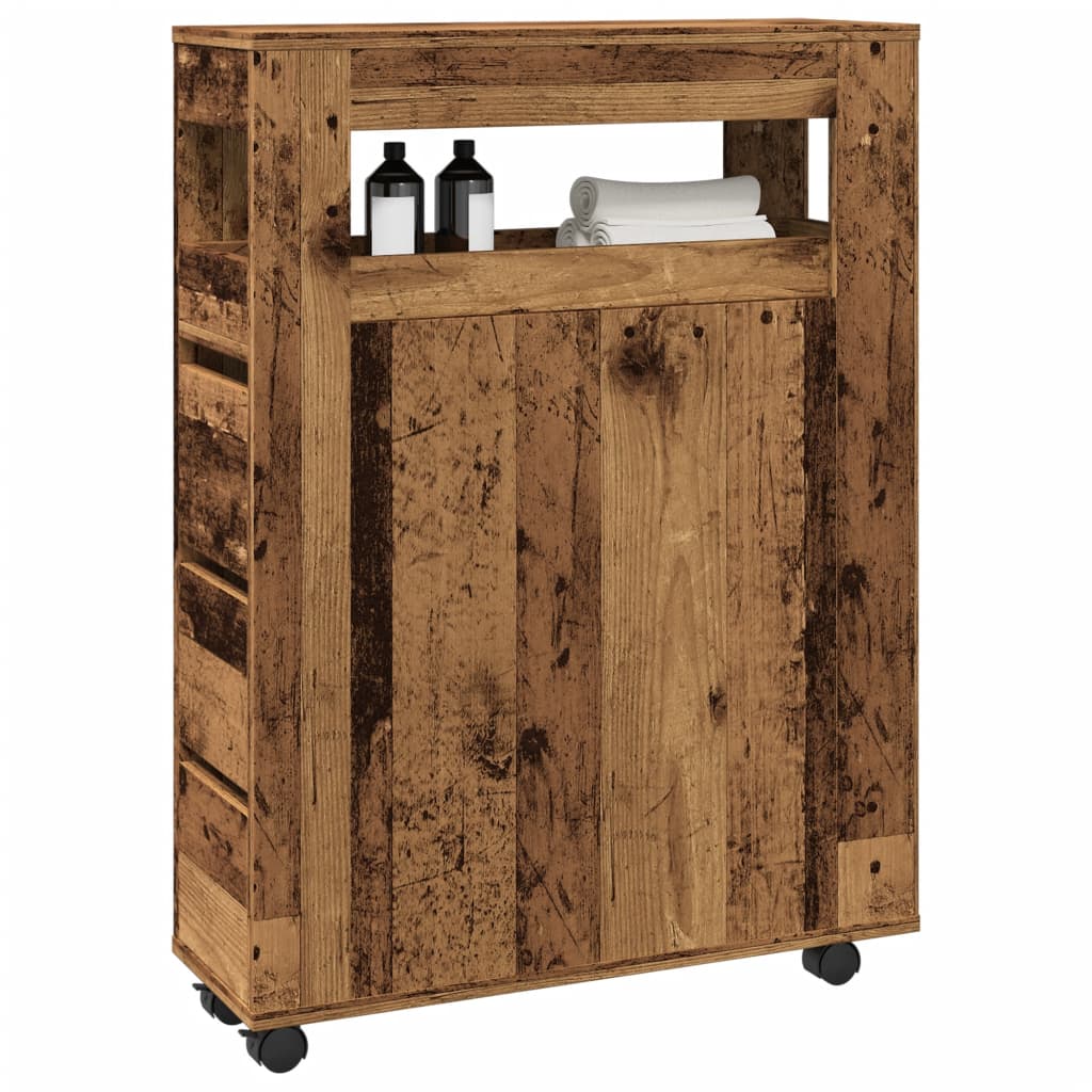 Narrow Bathroom Cabinet with Wheels Old Wood Engineered Wood