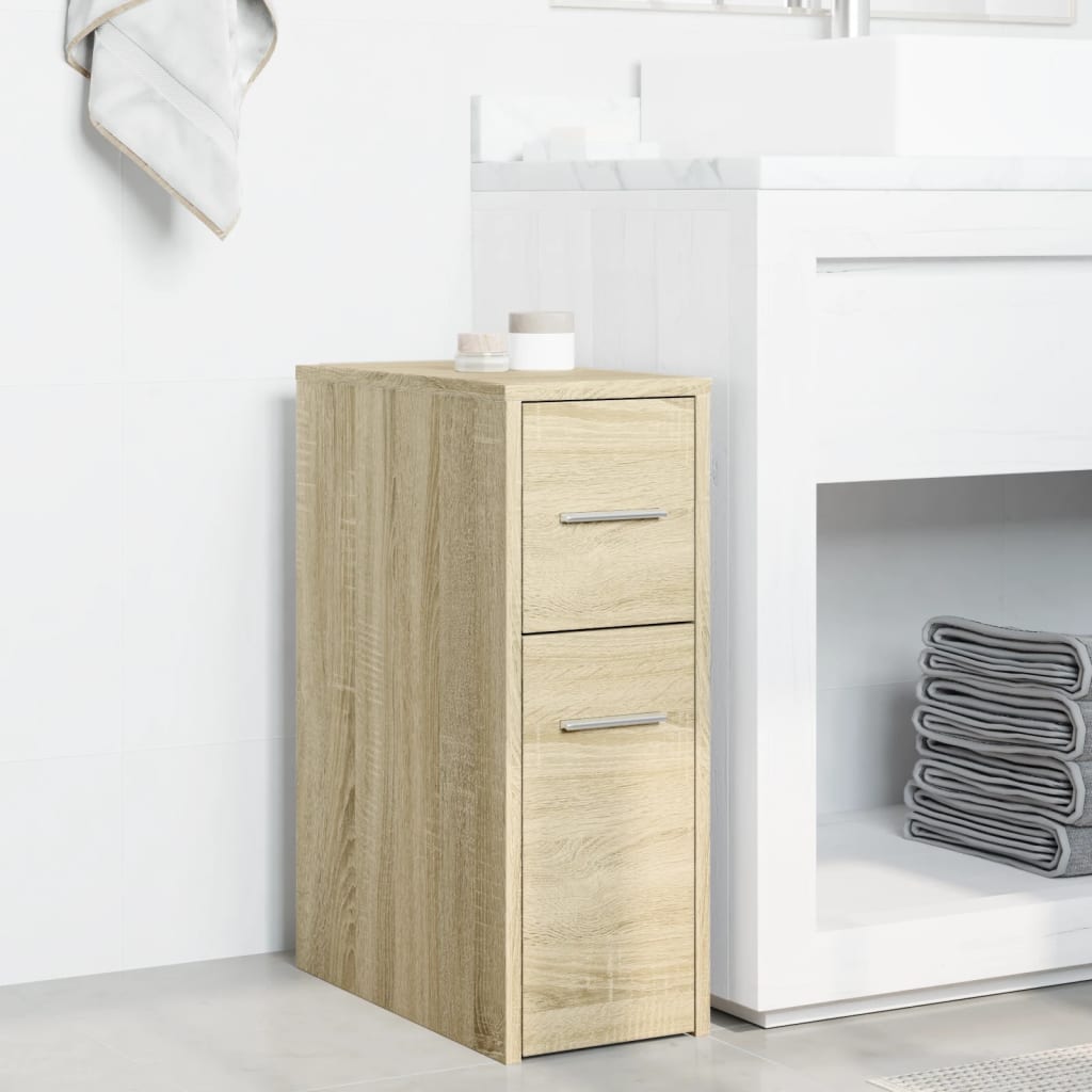 Narrow Bathroom Cupboard with Wheels Sonoma Oak Engineered Wood