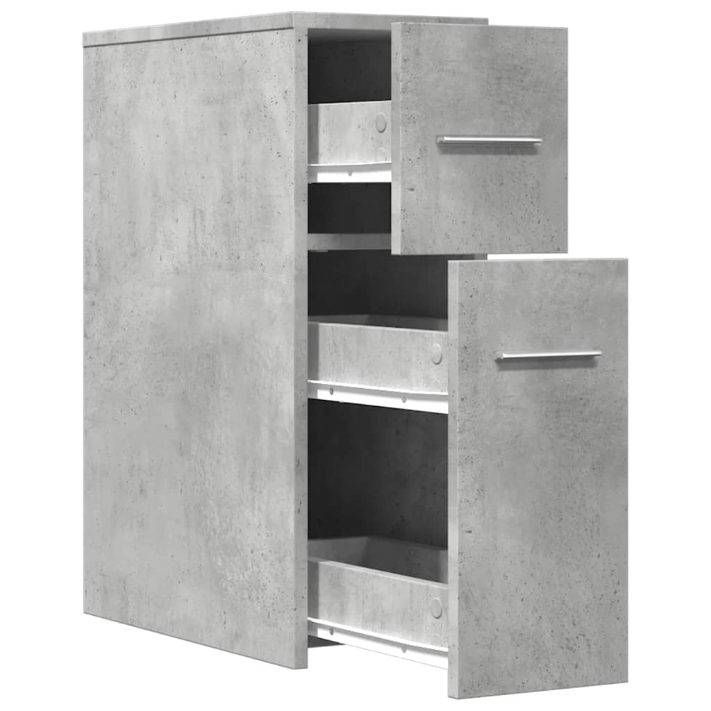 Narrow Bathroom Cupboard with Wheels Concrete Grey Engineered Wood