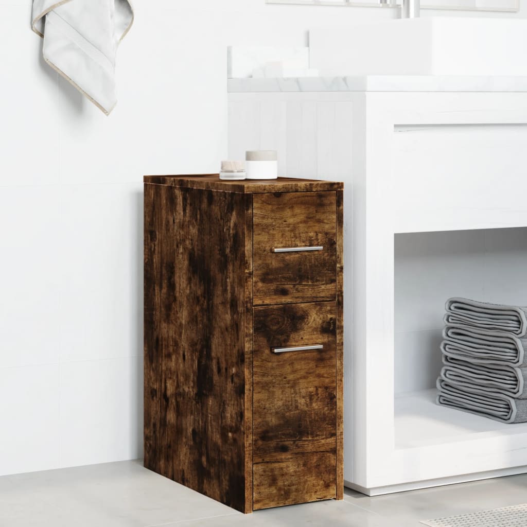 Narrow Bathroom Cupboard with Wheels Smoked Oak Engineered Wood