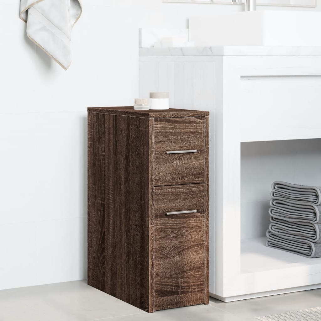 Narrow Bathroom Cupboard with Wheels Brown Oak Engineered Wood
