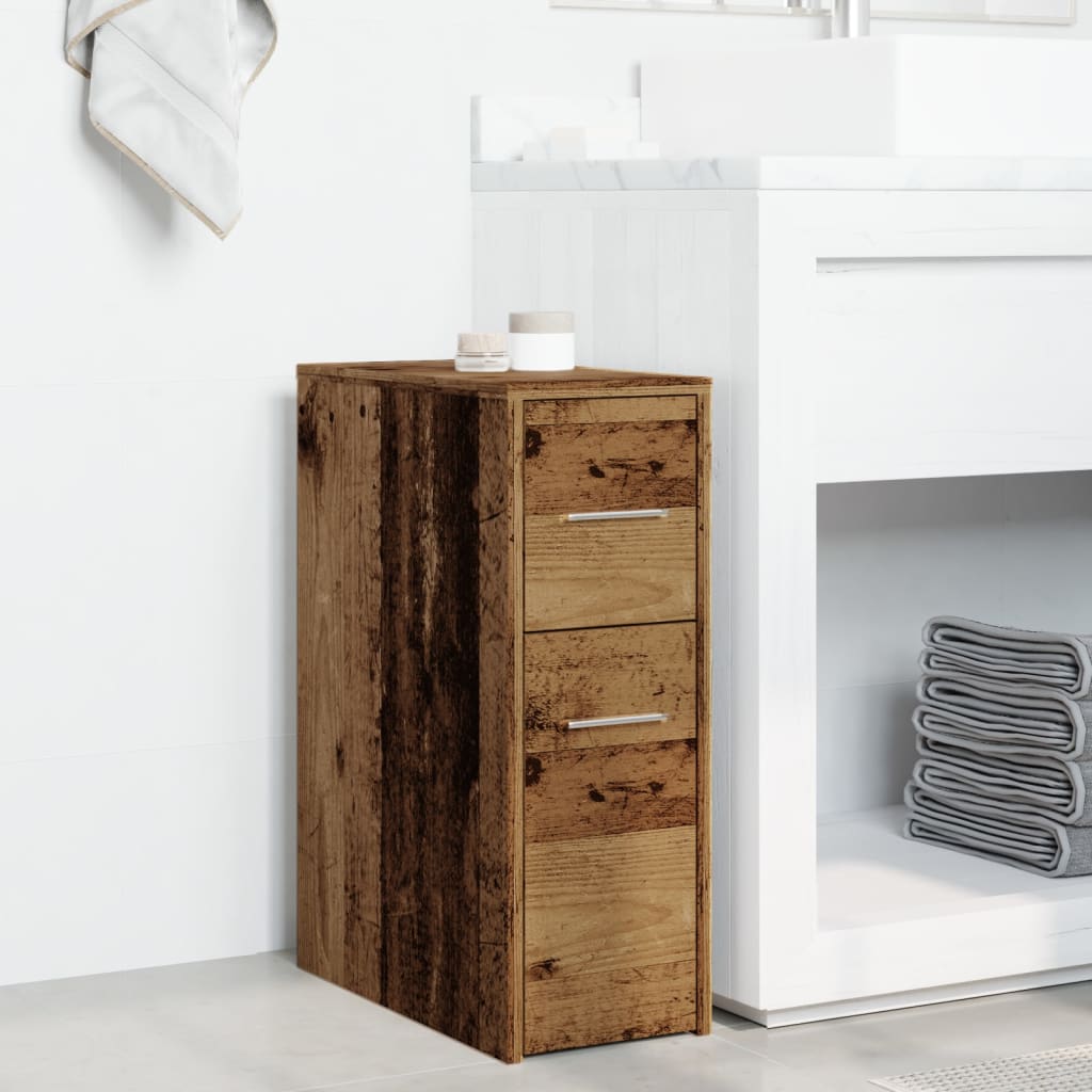 Narrow Bathroom Cupboard with Wheels Old Wood Engineered Wood
