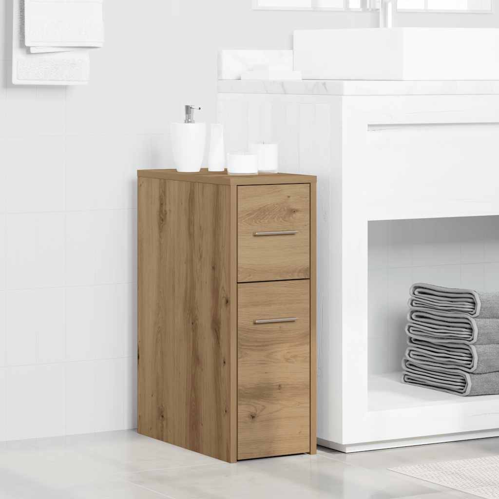 Narrow Bathroom Cupboard with Wheels Artisian Oak Engineered Wood