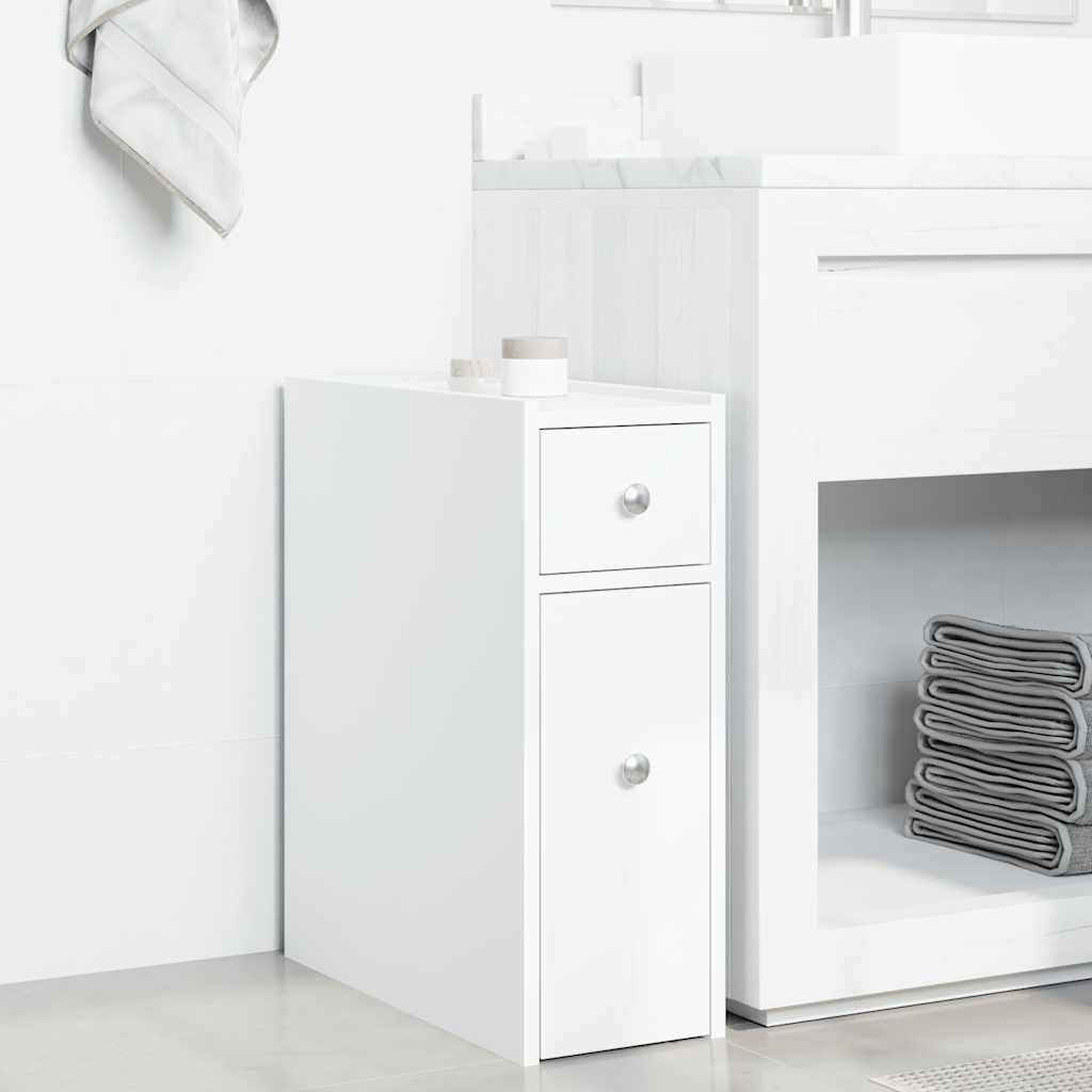 Narrow Bathroom Cupboard with Wheels White Engineered Wood