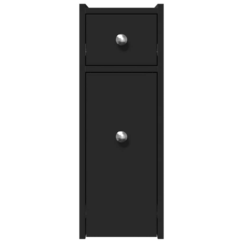 Narrow Bathroom Cupboard with Wheels Black Engineered Wood