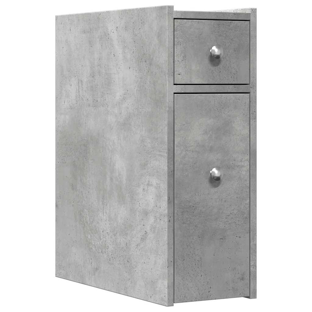 Narrow Bathroom Cupboard with Wheels Concrete Grey Engineered Wood