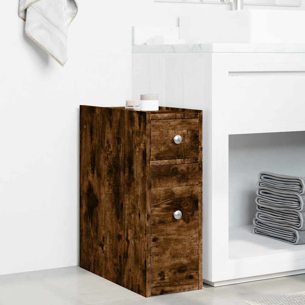 Narrow Bathroom Cupboard with Wheels Smoked Oak Engineered Wood