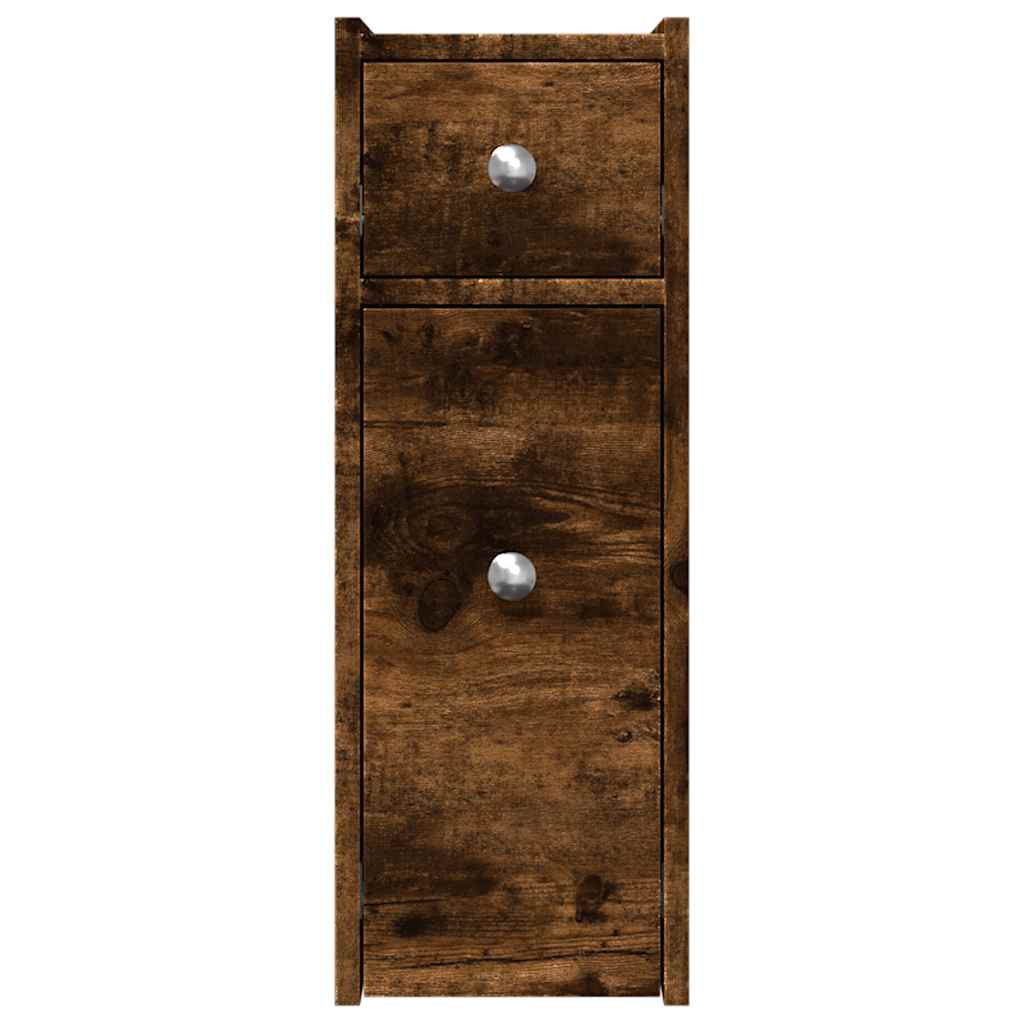 Narrow Bathroom Cupboard with Wheels Smoked Oak Engineered Wood