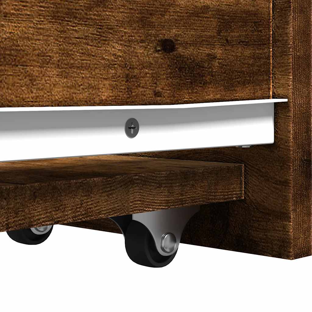 Narrow Bathroom Cupboard with Wheels Smoked Oak Engineered Wood