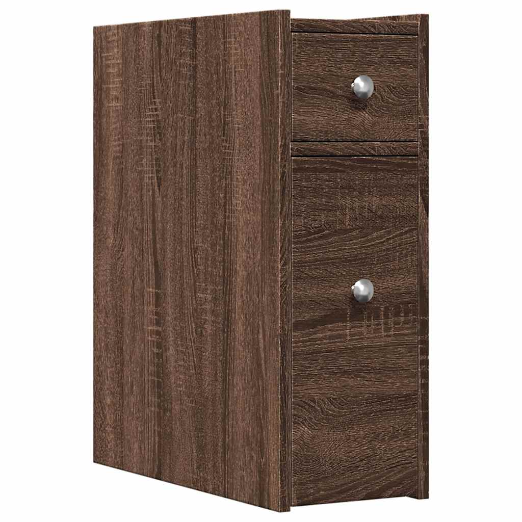 Narrow Bathroom Cupboard with Wheels Brown Oak Engineered Wood
