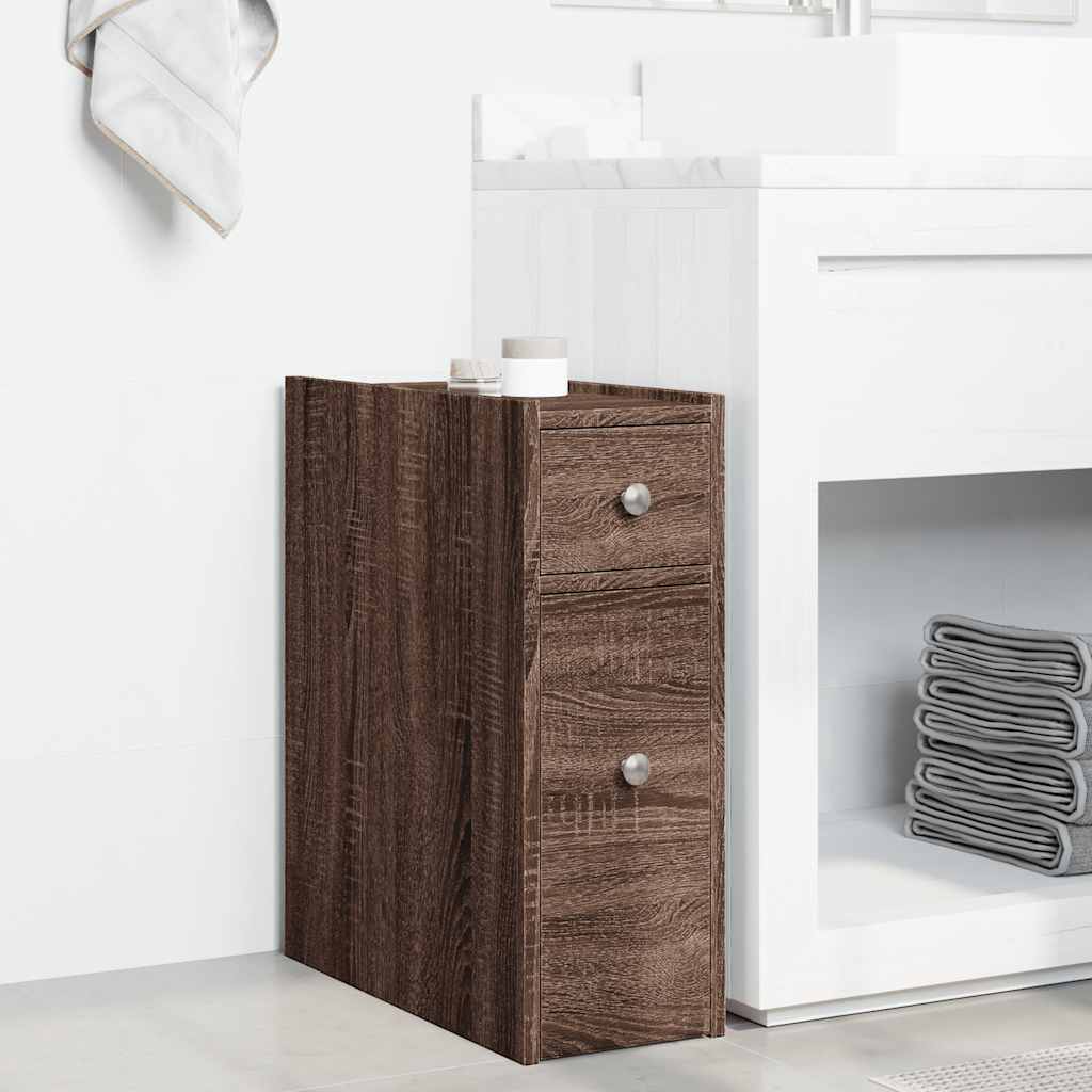 Narrow Bathroom Cupboard with Wheels Brown Oak Engineered Wood