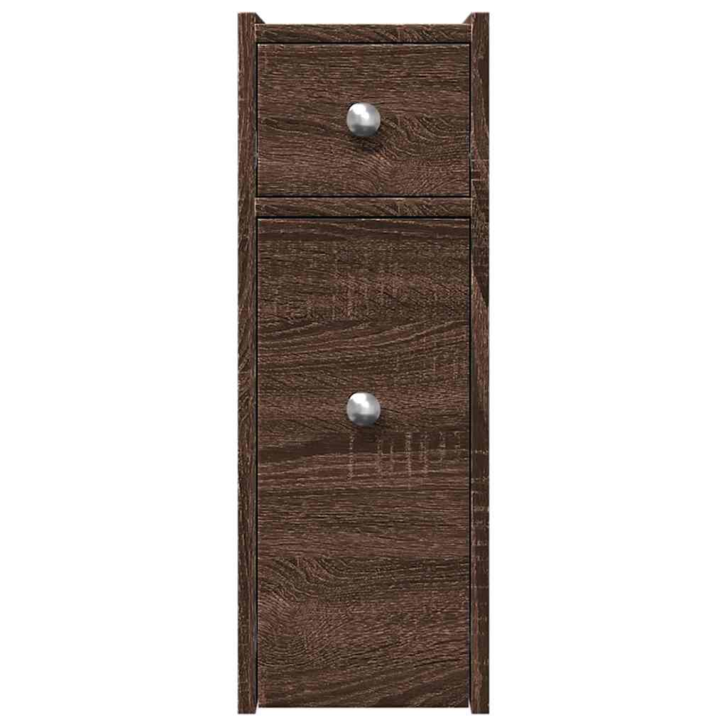 Narrow Bathroom Cupboard with Wheels Brown Oak Engineered Wood