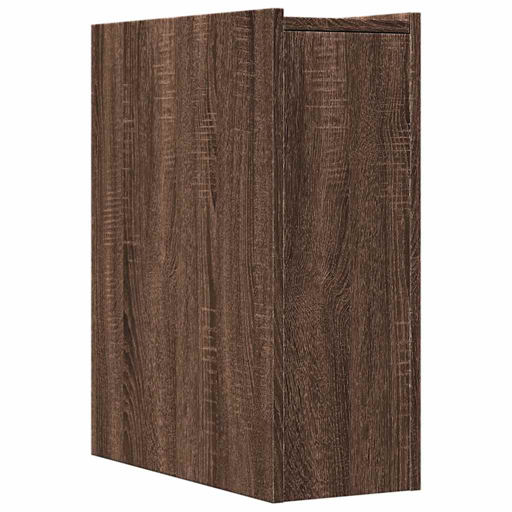 Narrow Bathroom Cupboard with Wheels Brown Oak Engineered Wood